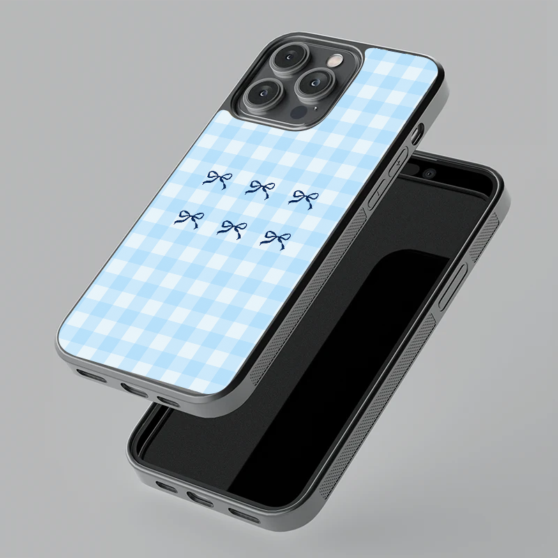 Blue Bow Plaid Glass Case