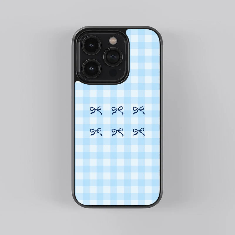 Blue Bow Plaid Glass Case