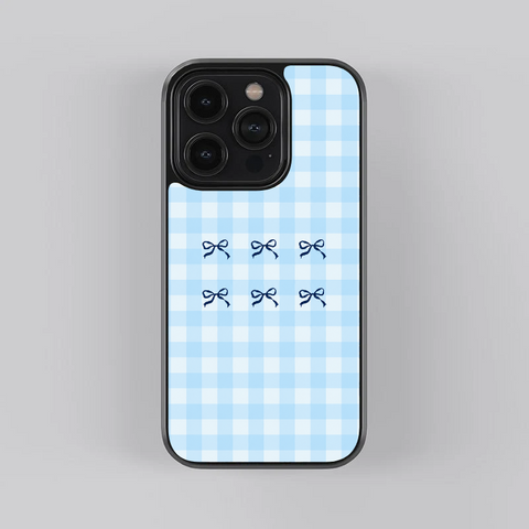 Blue Bow Plaid Glass Case