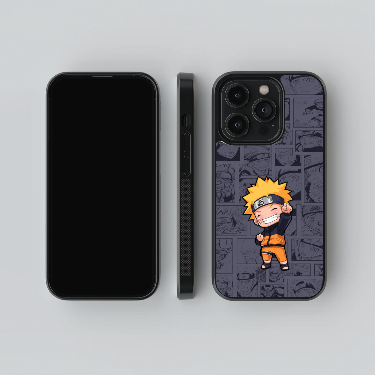 Chota Naruto glass case, front, side and rear views