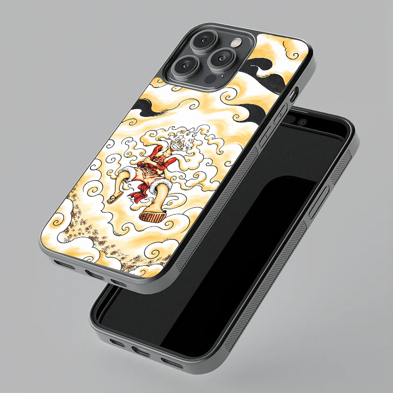 Luffy Gear 5 glass phone case, floating angle view