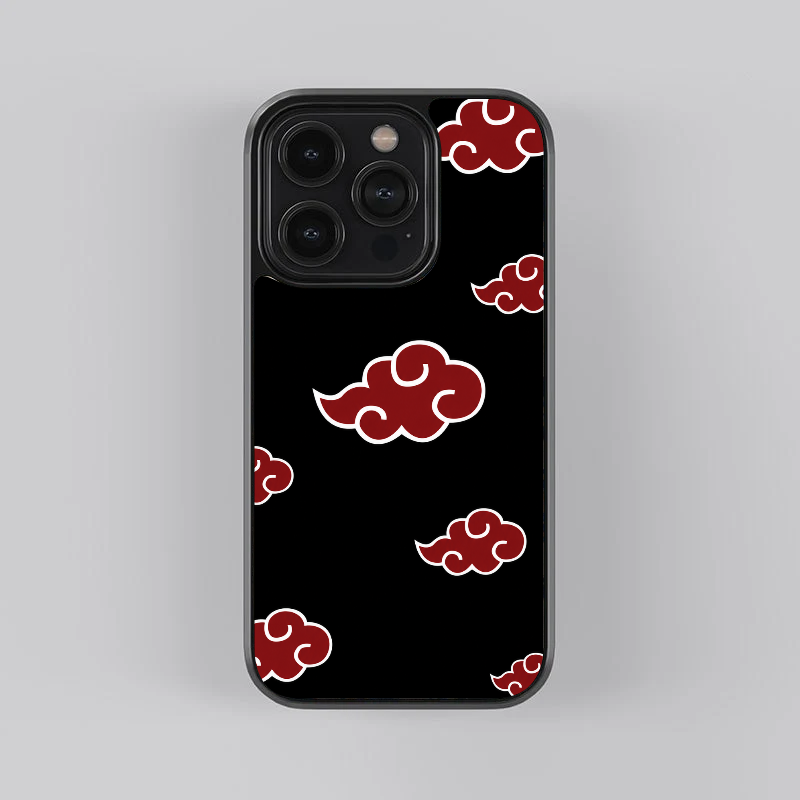 Akatsuki Cloud Pattern glass phone case, straight rear view