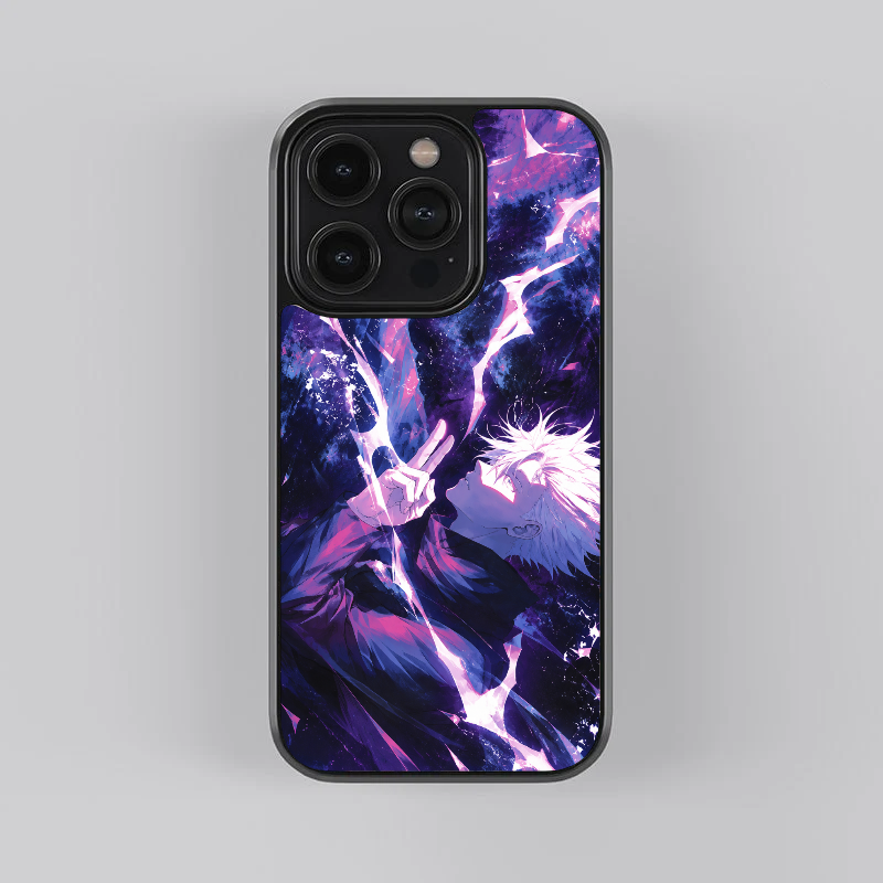 Gojo Infinity Void glass phone case, straight rear view