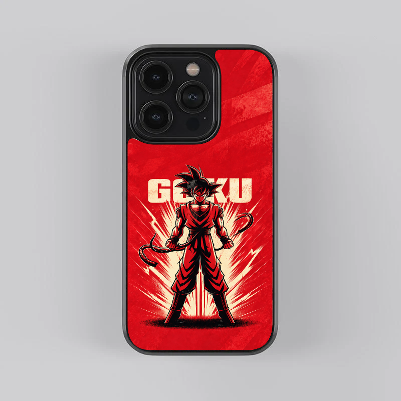Goku Warrior Red glass phone case, straight rear view
