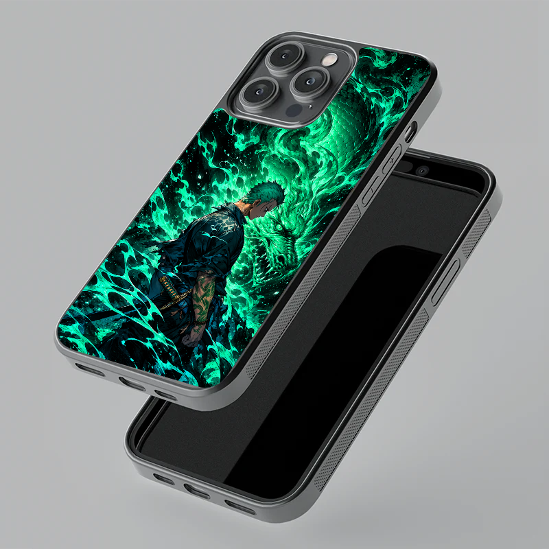Zoro glass phone case, floating angle view