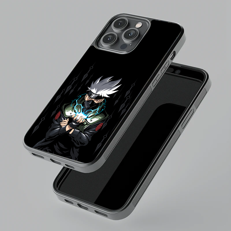 Kakashi Chidori glass phone case, floating angle view