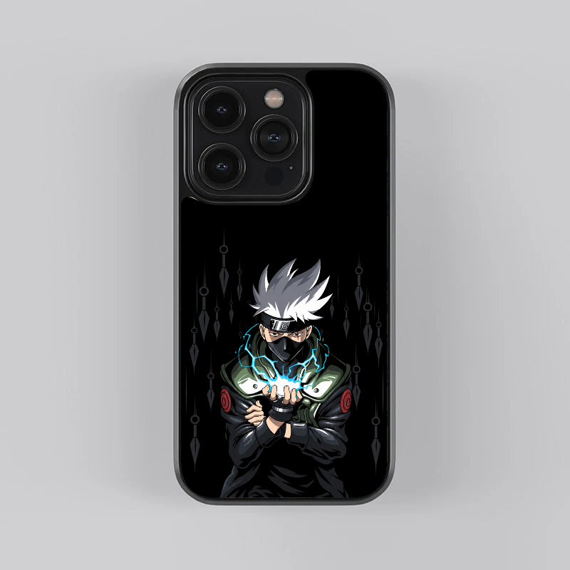 Kakashi Chidori glass phone case, straight rear view