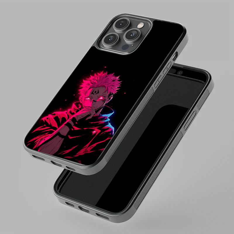 Sukuna Demon King Aura glass phone case, floating angle view
