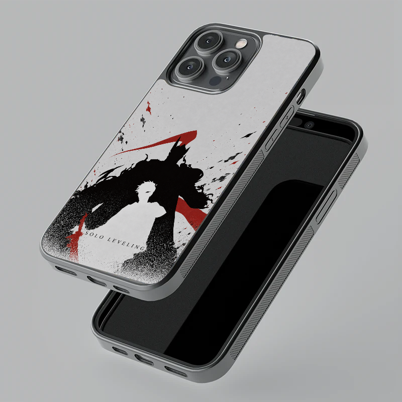 Igris Silhouette glass phone case, floating angle view
