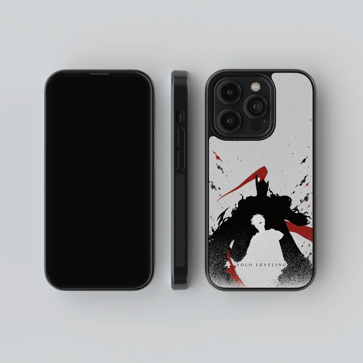 Igris Silhouette glass phone case, front, side and rear views