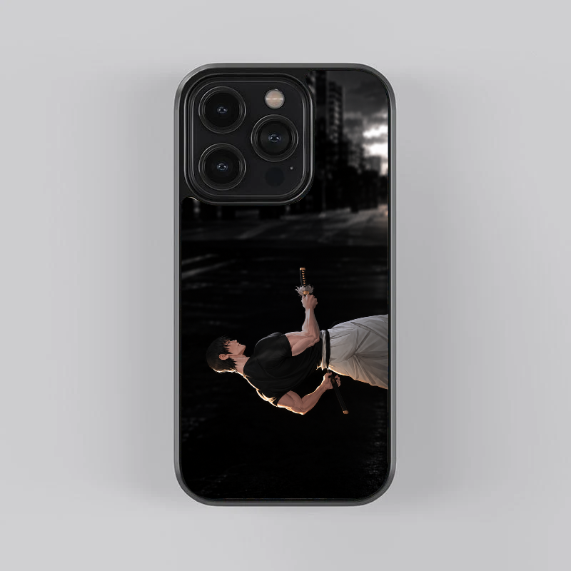 Toji Fushiguro glass phone case, straight rear view