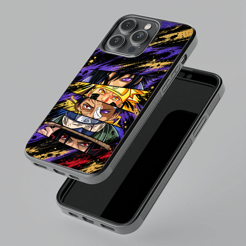 Naruto Character Panels glass phone case, floating angle view