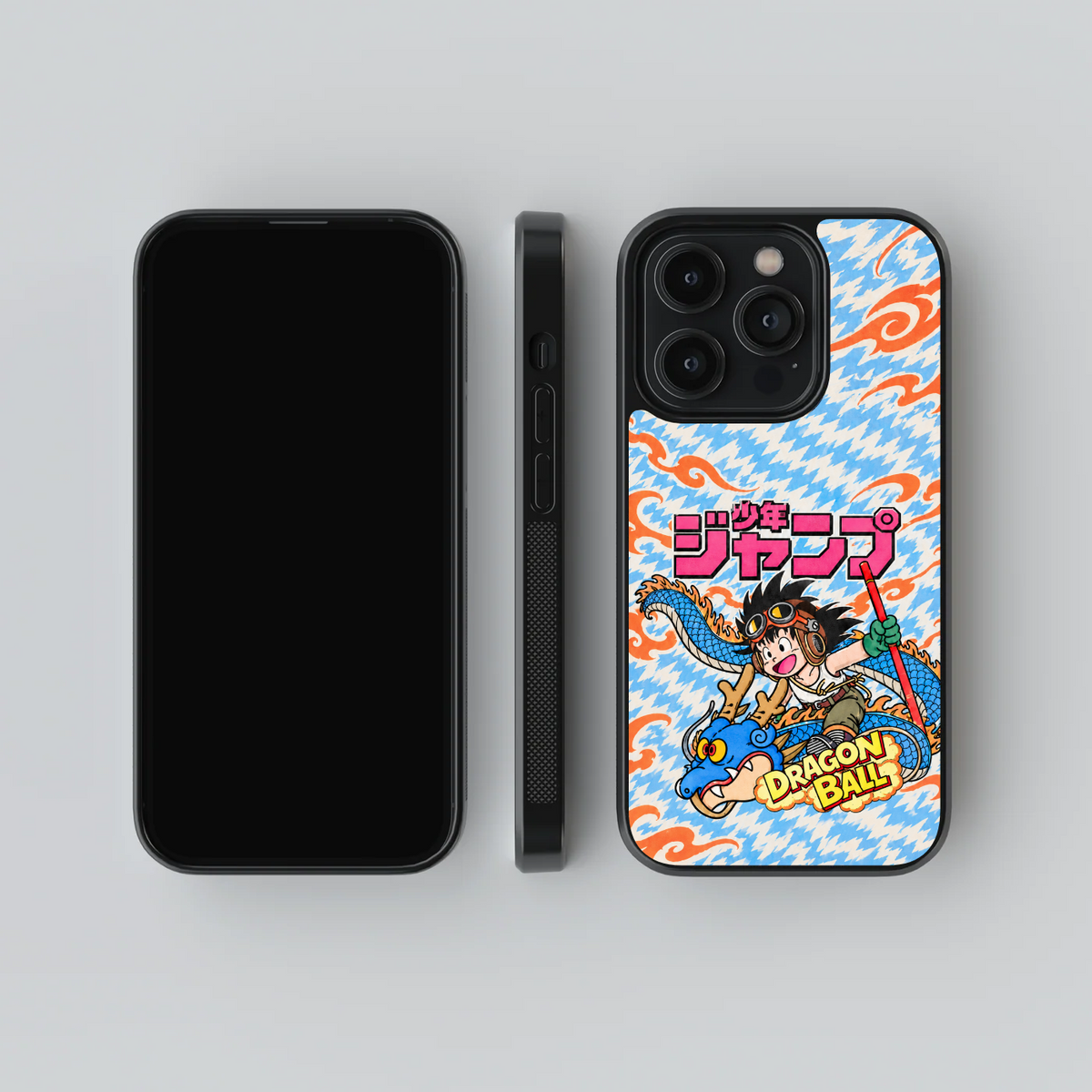 Dragon Ball Vintage Cover glass phone case, front, side and rear views