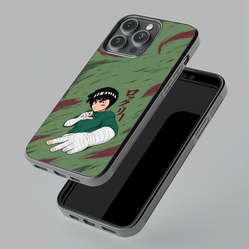 Rock Lee glass phone case, floating angle view