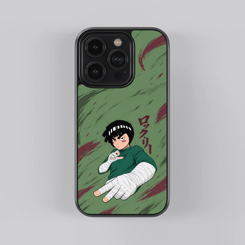 Rock Lee glass phone case, straight rear view