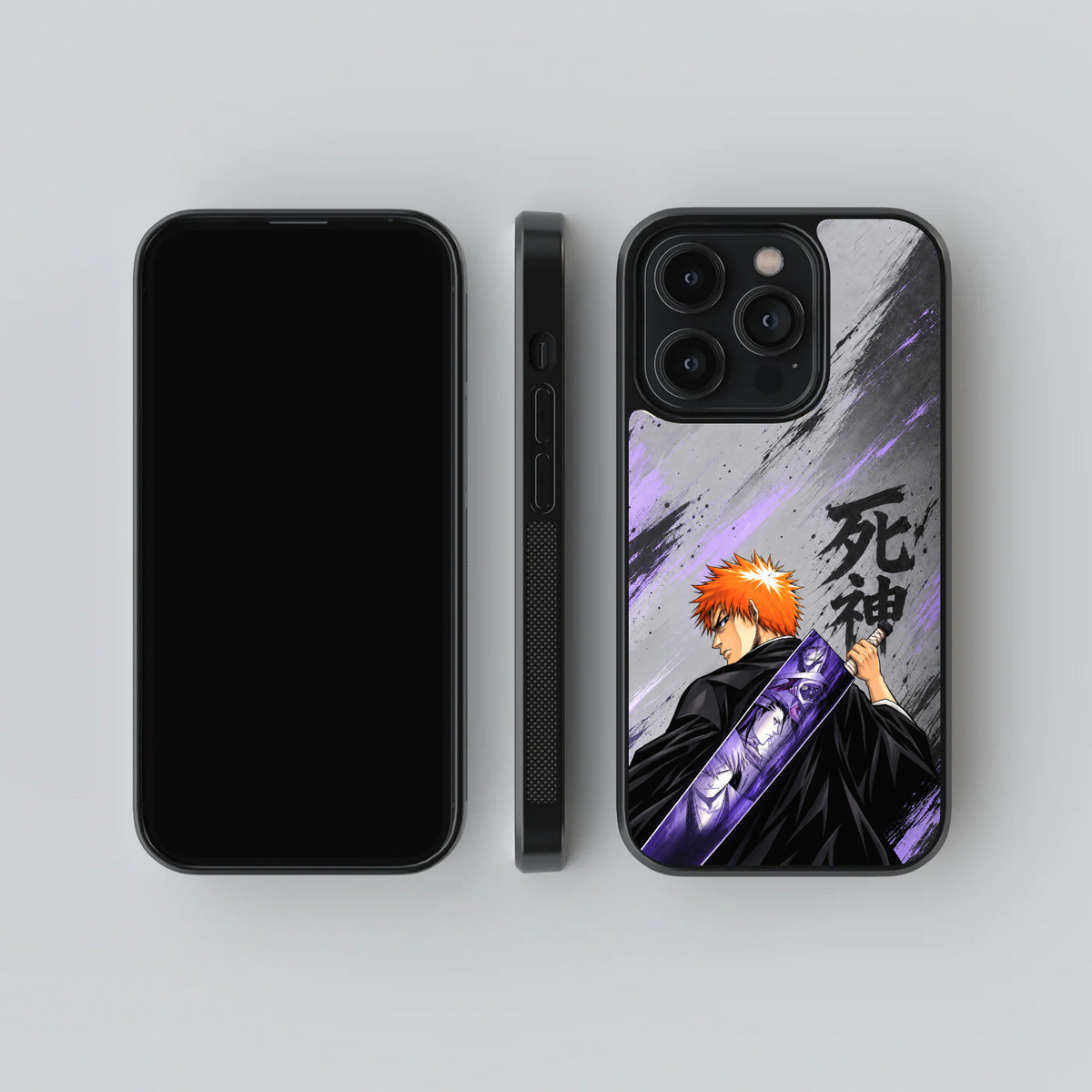 Ichigo Aura glass phone case, front, side and rear views