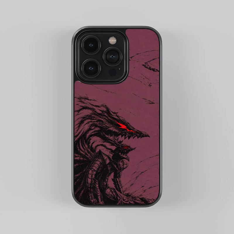 Guts Berserker Armor glass phone case, straight rear view