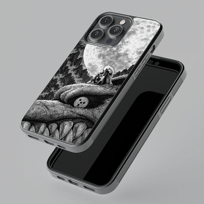 Madara × Kyuubi glass phone case, floating angle view