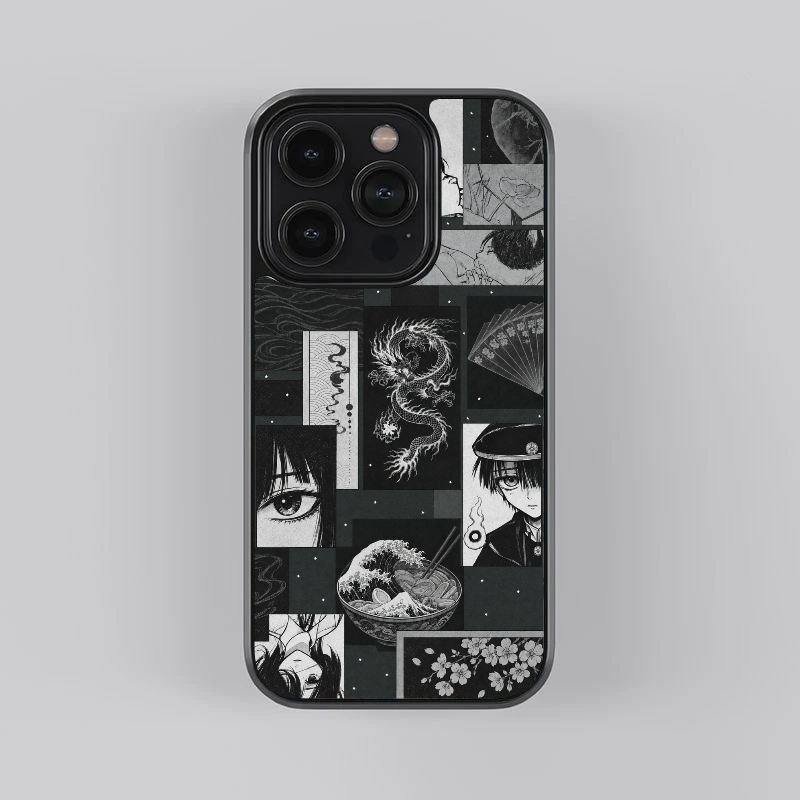 Dark Anime Aesthetic glass phone case, straight rear view