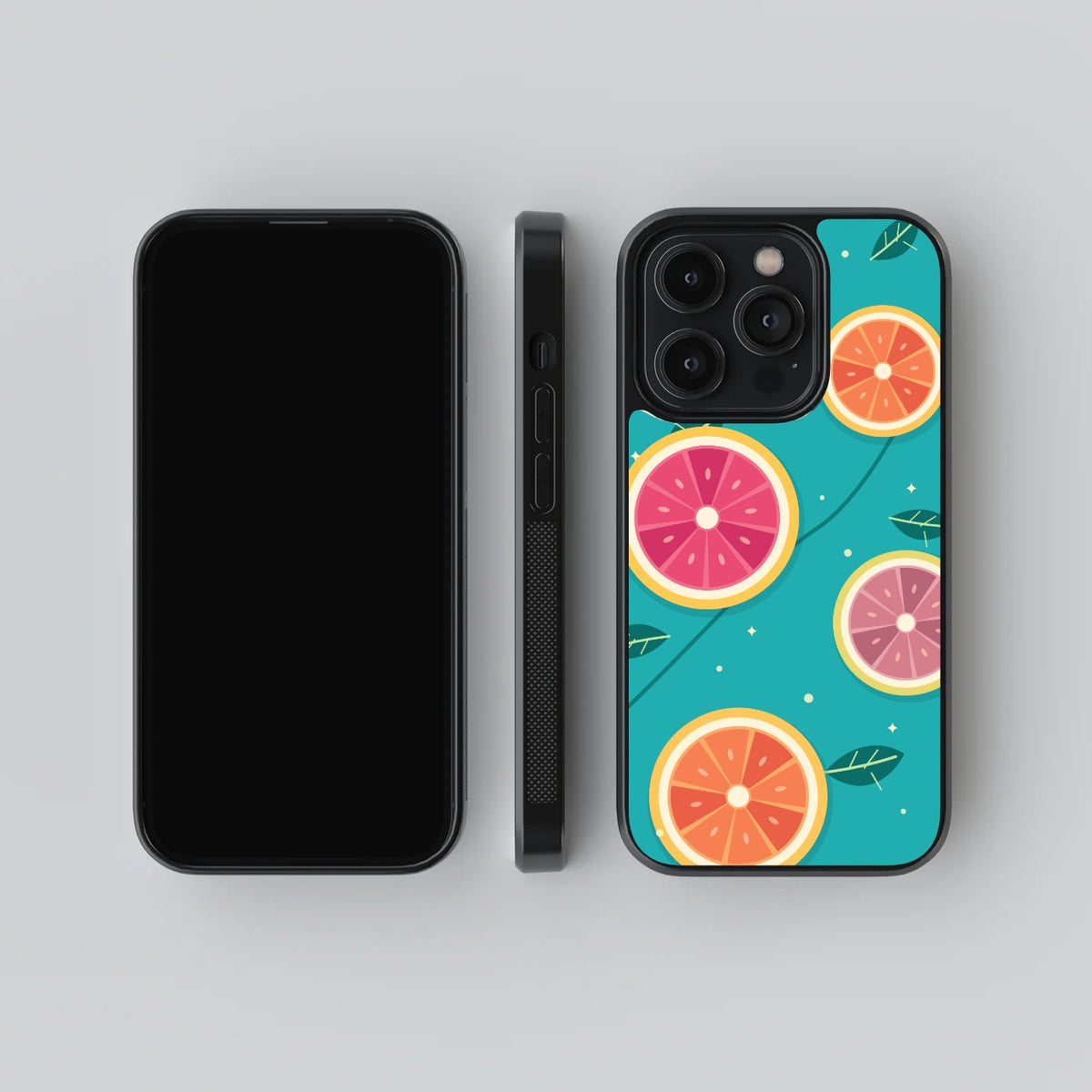 Citrus Grove glass case, front, side and back